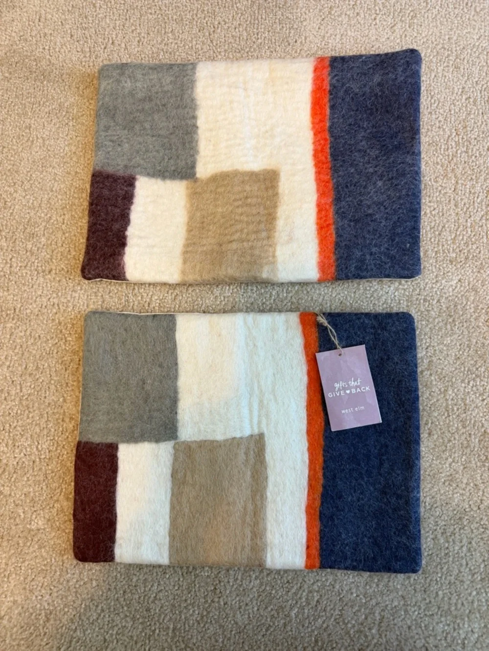West Elm Colorblock Wool Pillow Covers - Navy, Cream, Gray & Rust Accent